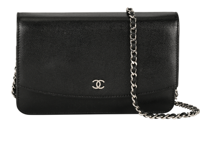 Sevruga Wallet On Chain, &pound;1,900, Handbags, Black, Caviar Leather, Front view